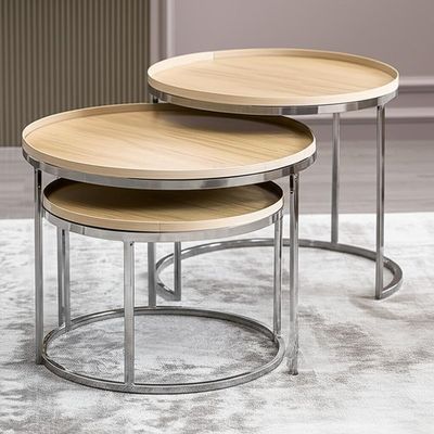 इनडोर फर्नीचर कॉफी टेबल गोल स्टेनलेस स्टील टेबल सेट लिविंग रूम के लिए