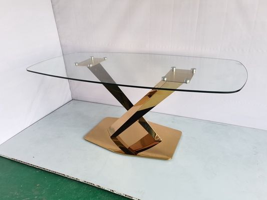 अच्छा दाम शादी आयातित सोने धातु आधार दर्पण कांच शीर्ष क्रिस्टल के साथ भोजन की मेज ऑनलाइन