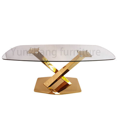अच्छा दाम आयताकार डिजाइन ग्लास टॉप डाइनिंग टेबल क्लियर टेम्पर्ड SS201 बेस होम फर्नीचर ऑनलाइन