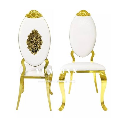 अच्छा दाम लक्जरी होटल रेस्तरां धातु कुर्सी क्राउन डिजाइन स्वर्ण स्टेनलेस स्टील शाही शादी की कुर्सी ऑनलाइन