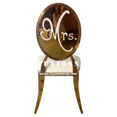 अच्छी कीमत लक्जरी सोने स्टेनलेस स्टील गोल वापस श्री & श्रीमती दुल्हन और दूल्हे शादी भोज कुर्सी ऑनलाइन