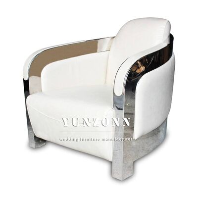 अच्छा दाम होटल लिविंग रूम फर्नीचर के लिए चमड़े और स्टेनलेस स्टील फ्रेम के साथ नॉर्डिक शैली का सिंगल सोफा ऑनलाइन