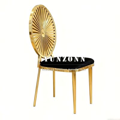 अच्छा दाम स्वर्ण शादी कुर्सी होटल शादी भोज के लिए स्टैकेबल भोजन कुर्सी शादी के फर्नीचर स्टेनलेस स्टील फ्रेम कुर्सी ऑनलाइन