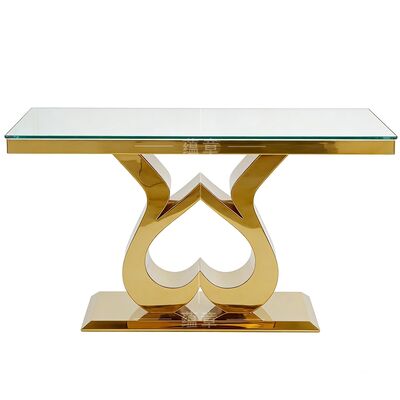 अच्छा दाम सस्ता आधुनिक होटल इवेंट्स पार्टी फर्नीचर ब्राइडल ब्राइड ग्रूम गोल्ड स्टेनलेस स्टील टेम्पर्ड ग्लास टॉप रेक्टेंगल वेडिंग विला ऑनलाइन