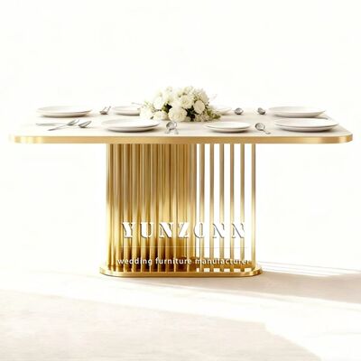 अच्छा दाम होटल वेडिंग बैंक्वेट स्टेनलेस स्टील मार्बल टॉप आउटडोर इवेंट टेबल टिकाऊ समकालीन डिजाइन रेंटल फर्नीचर ऑनलाइन