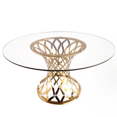 अच्छा दाम डीलक्स होटल फर्नीचर गोल सर्कल मिरर ग्लास स्टेनलेस स्टील आधुनिक डाइनिंग टेबल सेट ऑनलाइन