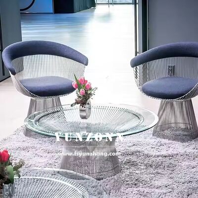 अच्छा दाम लक्जरी मिड-सेंचुरी मॉडर्न एक्सेंट राउंड प्लैटनर कॉफी टेबल टेम्पर्ड ग्लास टॉप के साथ मेटल वायर बेस ऑनलाइन