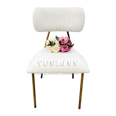 अच्छा दाम होटलों, कॉफी शॉप, शादियों, बाहरी उपयोग के लिए सोने की धातु की टांगों वाली लग्जरी डाइनिंग चेयर, मखमल के कपड़े में सॉफ्ट बैक अपहोल्स्टर्ड ऑनलाइन