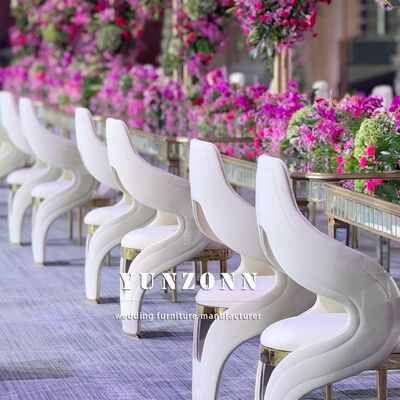 अच्छा दाम होटल वेडिंग रेस्तरां आउटडोर हॉल उपयोग के लिए आधुनिक क्रिएटिव डिज़ाइन स्टेनलेस स्टील डाइनिंग चेयर फैब्रिक के साथ ऑनलाइन