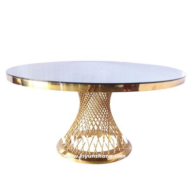 अच्छा दाम लक्जरी फर्नीचर इवेंट पार्टी ग्लॉड स्टेनलेस स्टील ग्लास फिशनेट शादी के लिए गोल बैंक्वेट हॉल टेबल ऑनलाइन