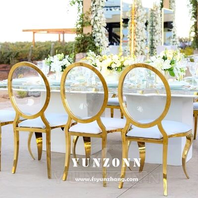 अच्छा दाम आधुनिक लक्जरी गोल्ड ऐक्रेलिक पारदर्शी गोल पीठ होटल के लिए भोजन कक्ष के लिए ओ के आकार की चमड़े की कुर्सी ऑनलाइन