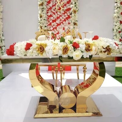 अच्छा दाम आधुनिक सोने के स्टेनलेस स्टील वेडिंग टेबल फर्नीचर बैंक्वेट इवेंट्स होटलों पार्टियों डाइनिंग लिविंग रूम आउटडोर उपयोग के लिए ऑनलाइन
