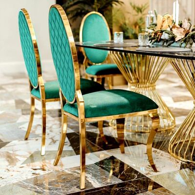 अच्छा दाम टिकाऊ स्टेनलेस स्टील वेडिंग चेयर फैंसी गोल्ड स्टैकेबल आउटडोर जिम अपार्टमेंट विला ओवल बैक रेस्तरां बैंक्वेट रेंटल के लिए ऑनलाइन