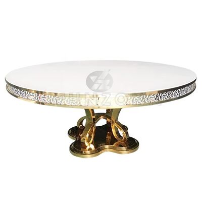 अच्छा दाम आधुनिक लक्जरी एमडीएफ/ग्लास टॉप डाइनिंग टेबल आउटडोर होटल फर्नीचर शादियों, बैंक्वेट्स, पार्टियों के लिए स्टेनलेस स्टील ऑनलाइन