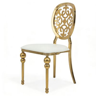 अच्छा दाम यूरोपीय लक्जरी भोजन कुर्सी आधुनिक डिजाइन स्टेनलेस स्टील चमड़ा पीयू सामग्री टिकाऊ आउटडोर बैंकेट के लिए रेस्तरां ऑनलाइन