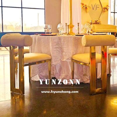 अच्छा दाम कैली गोल्ड स्टेनलेस स्टील डाइनिंग चेयर मखमली कुशन के साथ शादियों और होटलों के लिए ऑनलाइन