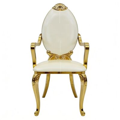 अच्छा दाम होटलों, आउटडोर अपार्टमेंट उपयोग के लिए आधुनिक लक्जरी गोल्ड स्टेनलेस स्टील टिकाऊ हाई बैक डाइनिंग थ्रोन चेयर ऑनलाइन