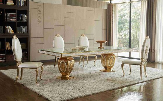 अच्छी कीमत लक्ज़री नोबल एटमॉस्फियर वेडिंग बैंक्वेट टेबल्स पैटर्न डाइनिंग टेबल 10-12 सीटर्स के साथ ऑनलाइन